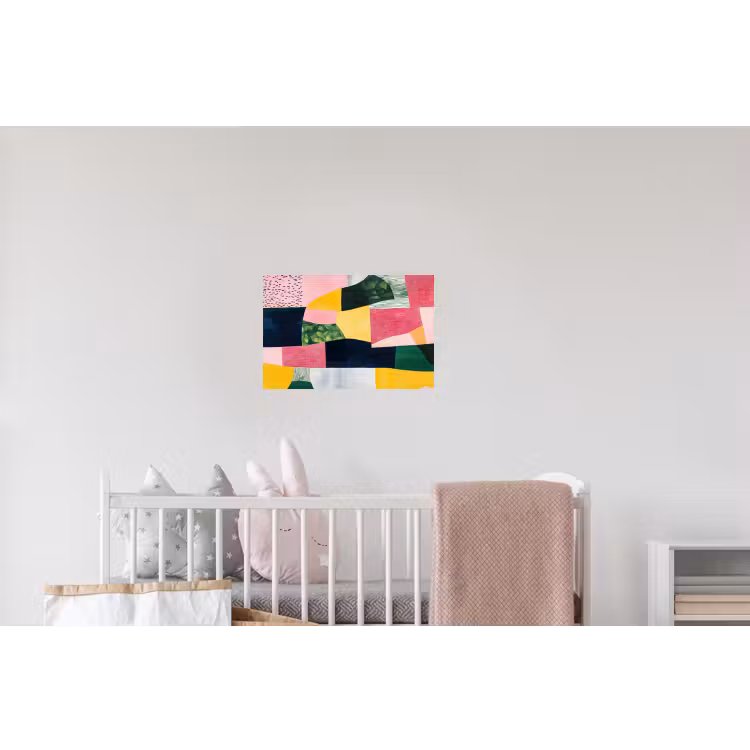 Abstract - Roze - Lappen - Vormen - Geel Muursticker klein -kinderkamer