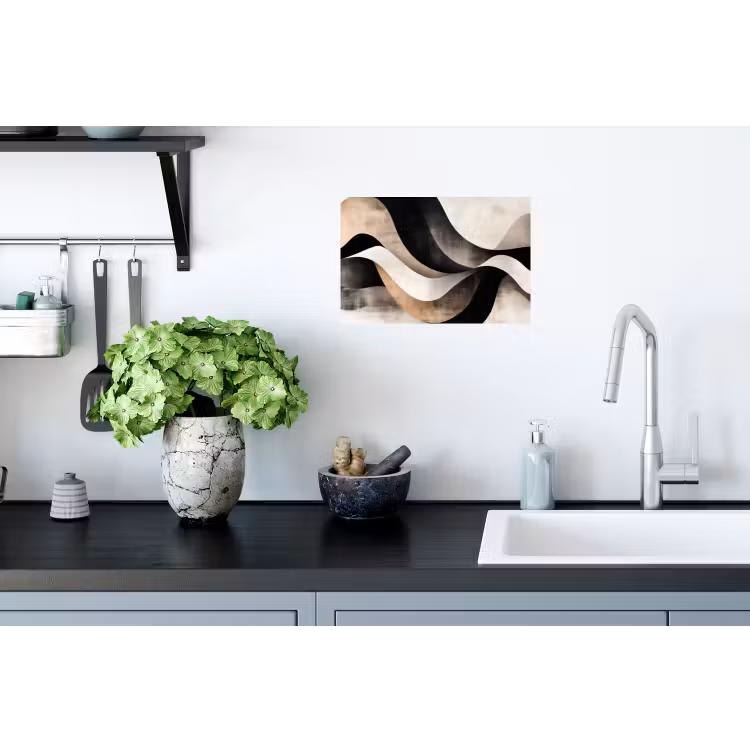 Abstract - Golven - Zwart - Verweerd Muursticker klein -keuken