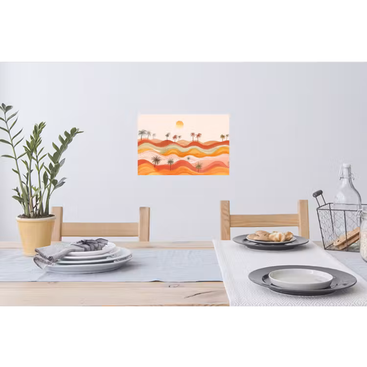 Abstract landschap - Palmbomen - Kleurrijk Muursticker klein -eettafel