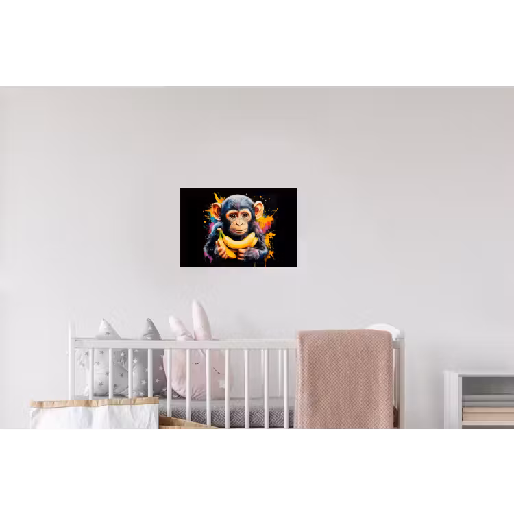 Aap - Graffiti - Kleurrijk - Bananen - Modern Muursticker klein -kinderkamer