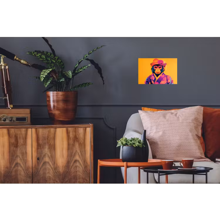 Aap - Kimono - Bloemen - Hoofdtooi Muursticker klein -kamerbank