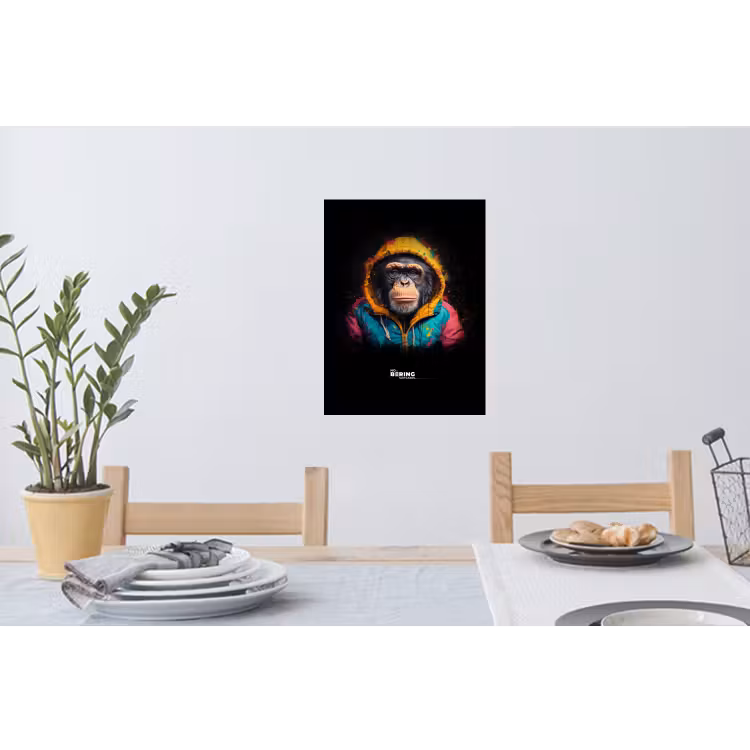 Aap met kleurrijk vest Muursticker klein -eettafel