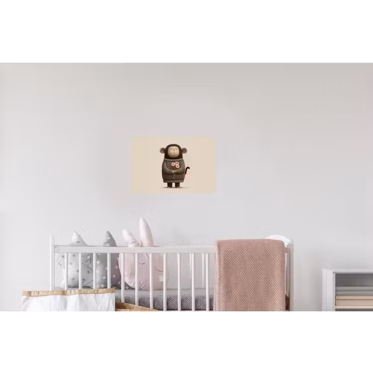Aap - Roze bloemen - Speels Muursticker klein -kinderkamer