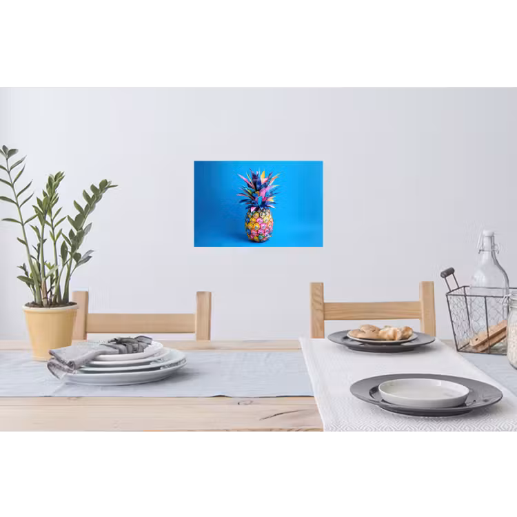 Ananas - Blauw - Tropisch - Vrolijk Muursticker klein -eettafel