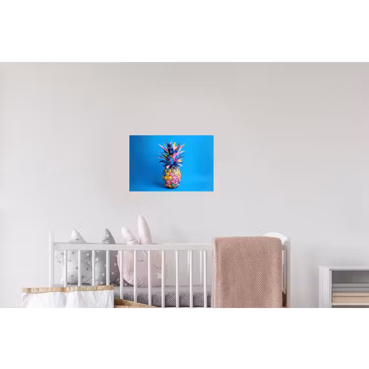 Ananas - Blauw - Tropisch - Vrolijk Muursticker klein -kinderkamer