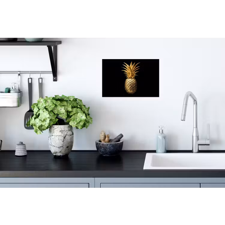 Ananas - Zwart - Goud - Luxe Muursticker klein -keuken
