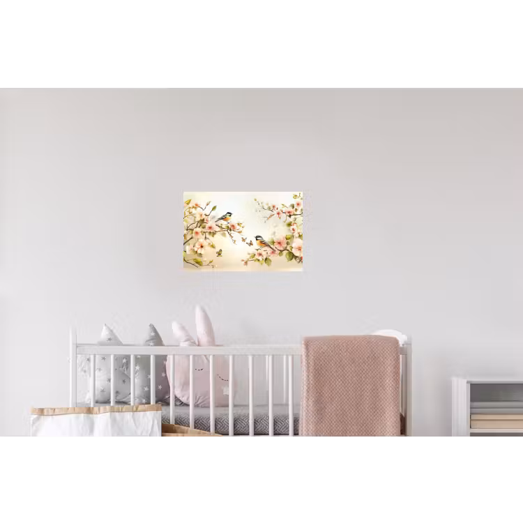 Takken - Bloemen - Vogeltjes - Roze Muursticker klein -kinderkamer