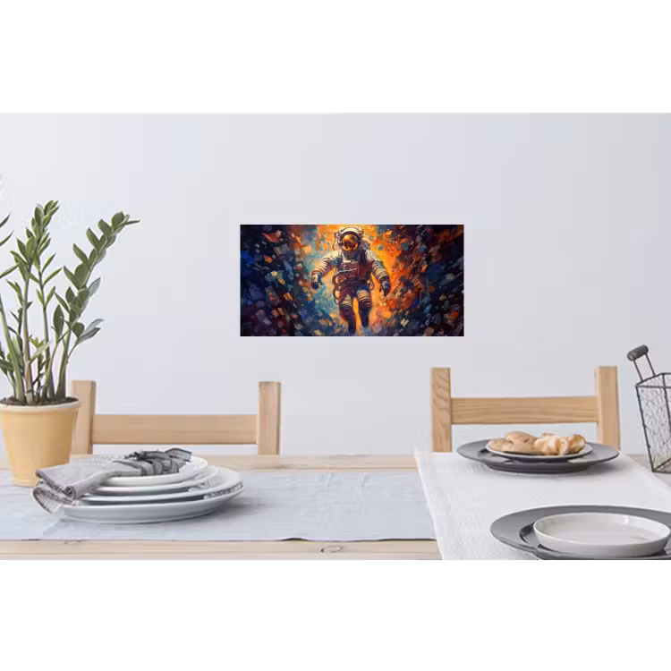Astronaut - Neon - Oranje - Ruimte Muursticker klein -eettafel