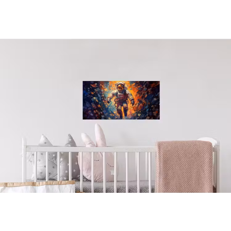 Astronaut - Neon - Oranje - Ruimte Muursticker klein -kinderkamer