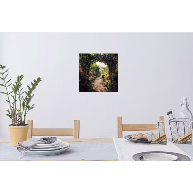 Doorkijk - Landschap - Bloemen - Tuinboog - Natuur Muursticker klein -eettafel
