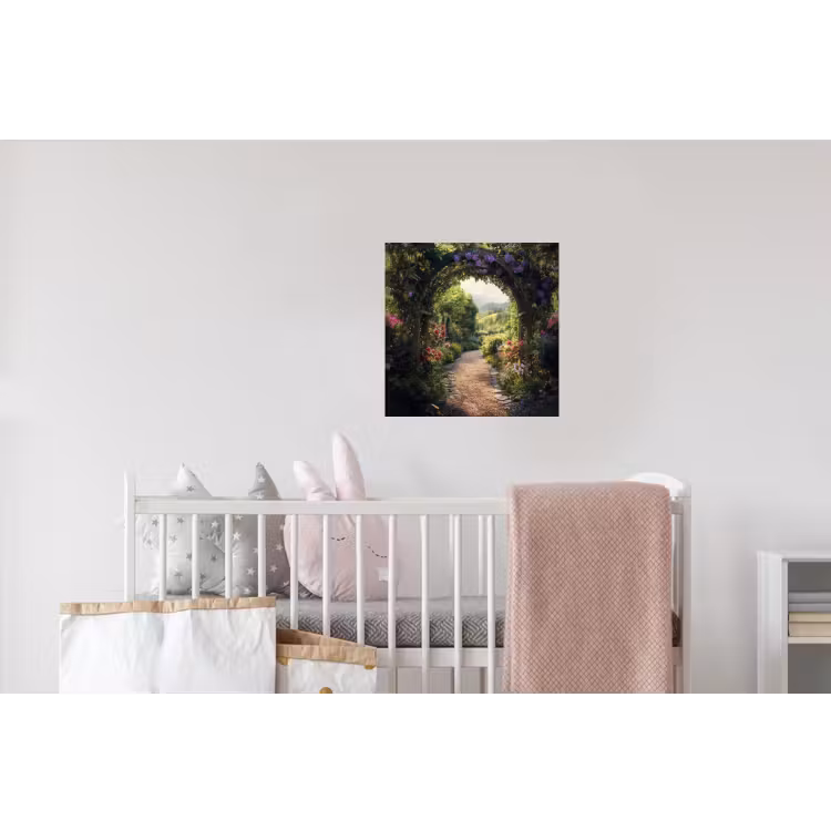 Doorkijk - Landschap - Bloemen - Tuinboog - Natuur Muursticker klein -kinderkamer
