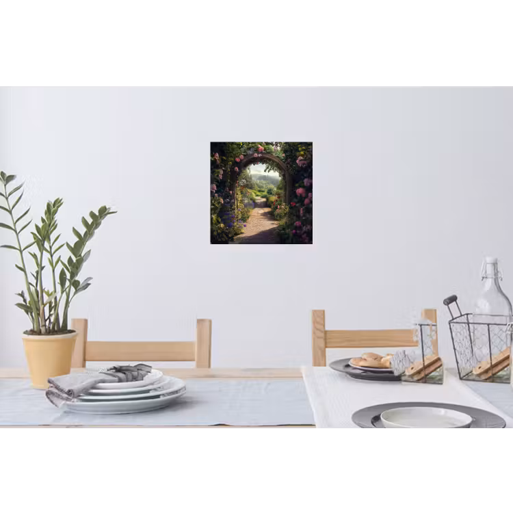 Doorkijk - Landschap - Bloemen - Rozenboog - Natuur Muursticker klein -eettafel