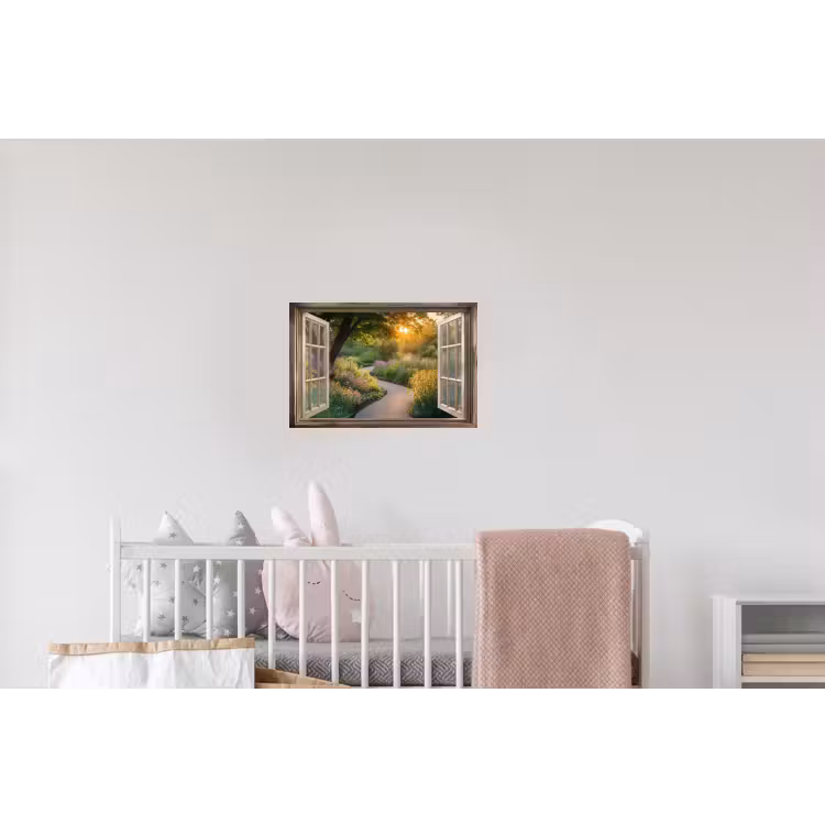 Doorkijk - Bloemen - Natuur - Zon - Pad Muursticker klein -kinderkamer