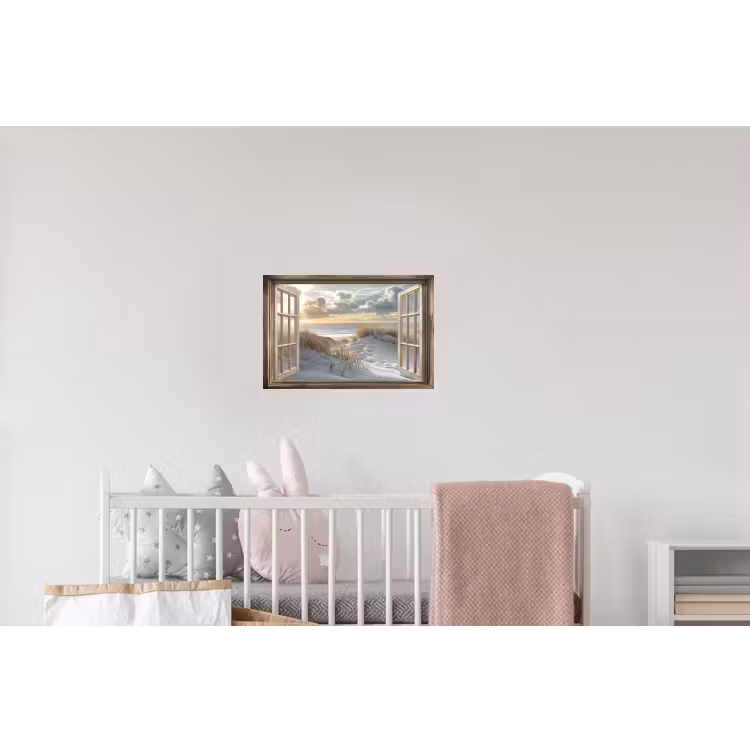 Doorkijk - Strand - Duinen - Zee - Natuur Muursticker klein -kinderkamer