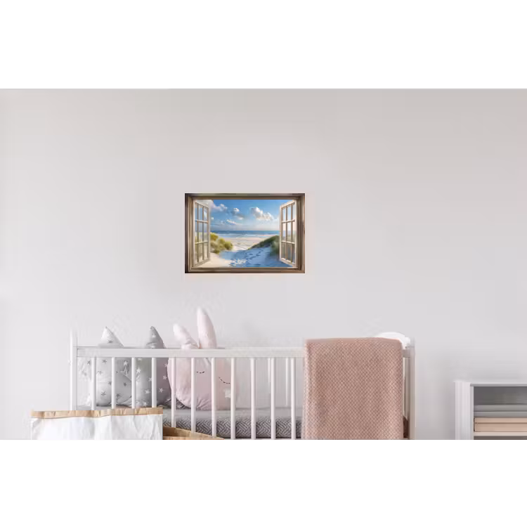 Doorkijk - Strand - Raam - Duinen - Zee Muursticker klein -kinderkamer