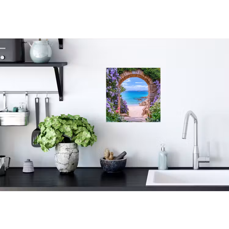 Doorkijk - Poort - Zee - Strand - Rotsen Muursticker klein -keuken