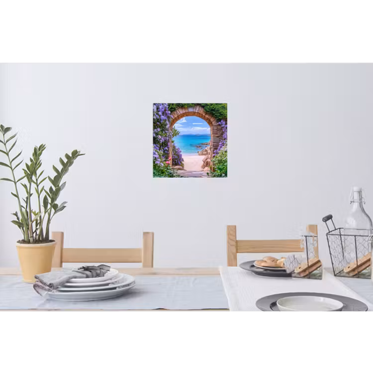 Doorkijk - Poort - Zee - Strand - Rotsen Muursticker klein -eettafel