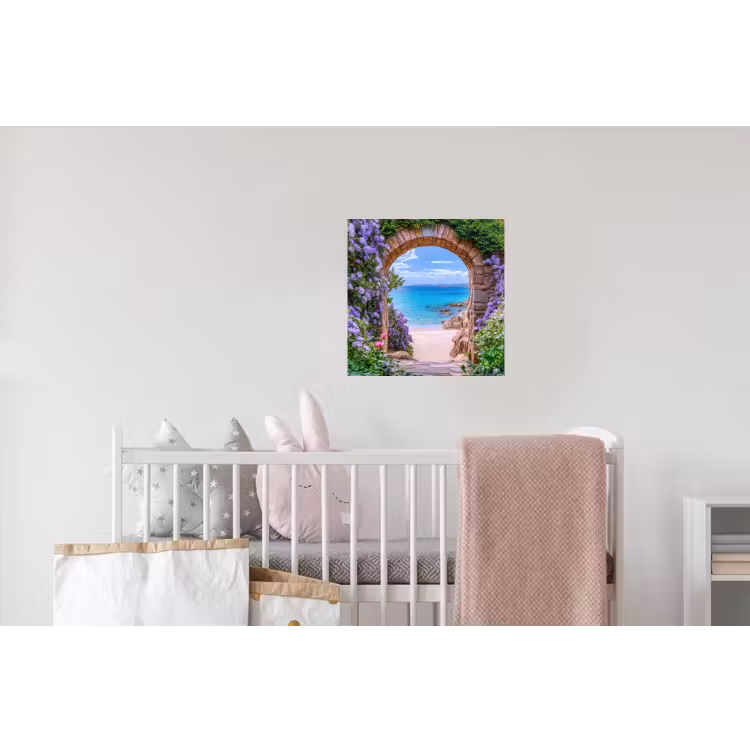 Doorkijk - Poort - Zee - Strand - Rotsen Muursticker klein -kinderkamer