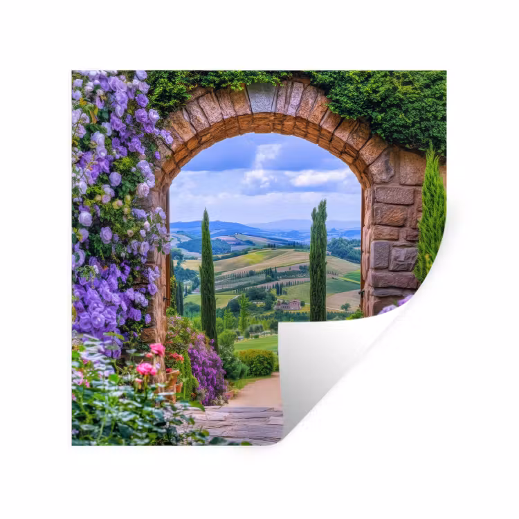 Doorkijk - Toscane - Landschap - Poort Muursticker klein -3d