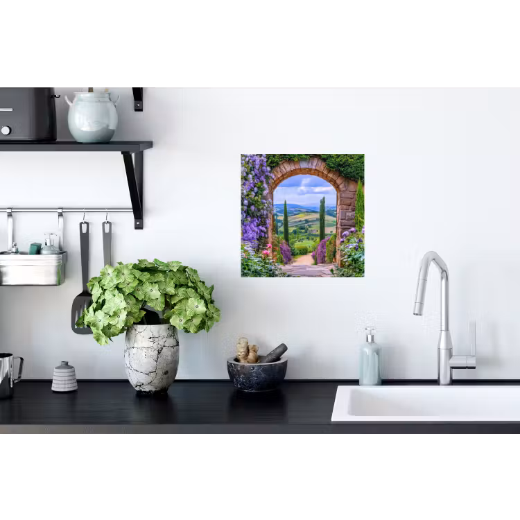 Doorkijk - Toscane - Landschap - Poort Muursticker klein -keuken