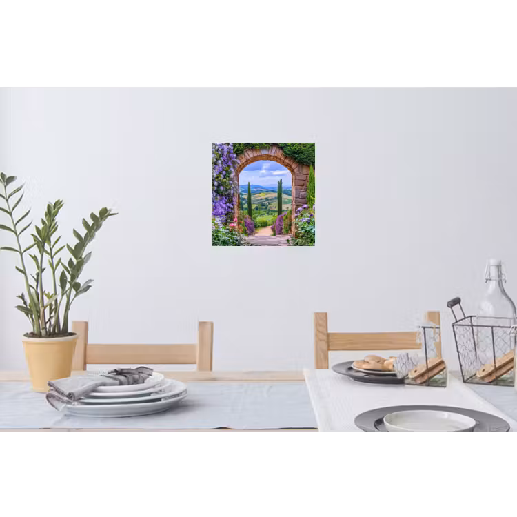 Doorkijk - Toscane - Landschap - Poort Muursticker klein -eettafel