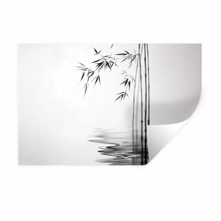 Bamboestammen - Water - Minimalistisch - Wit Muursticker klein -3d