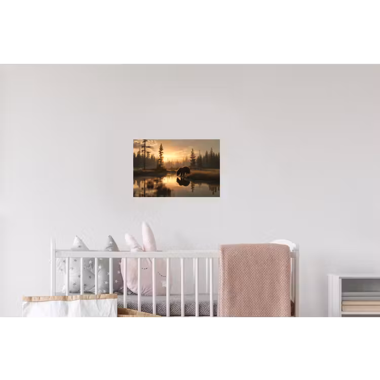 Beer - water - Bos - Ochtendlicht Muursticker klein -kinderkamer