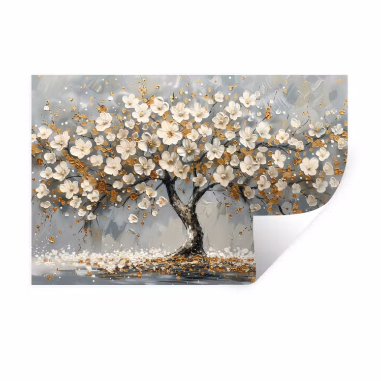 Boom - Bloemen - Wit - Natuur - Kunst Muursticker klein -3d