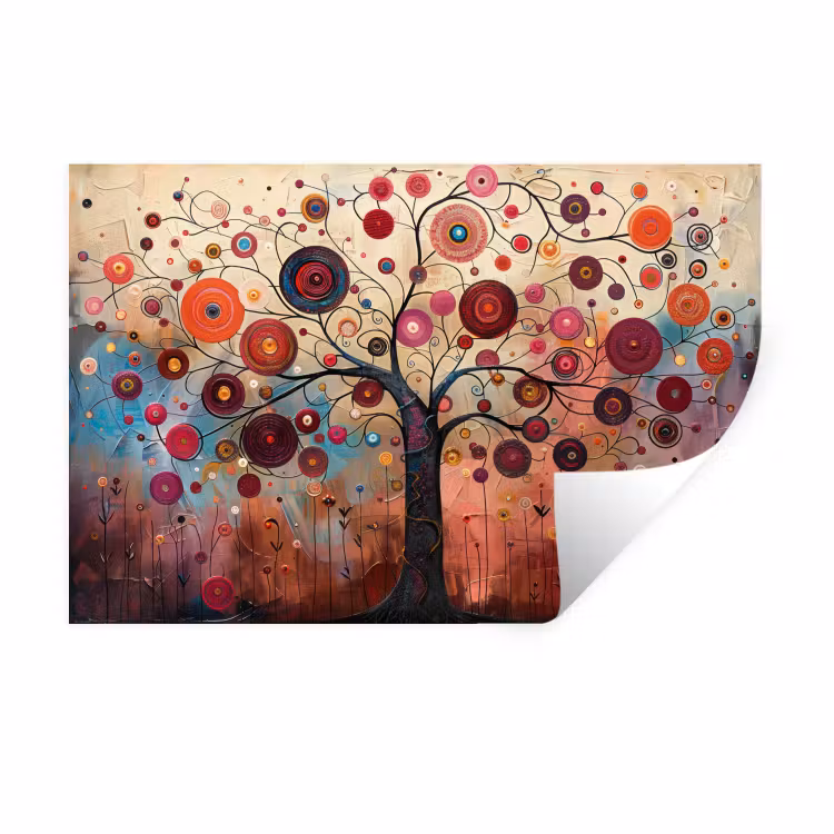 Levensboom - Bloemen - Roze - Hippie - Kunst Muursticker klein -3d