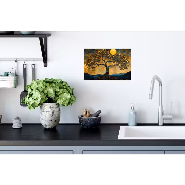 Boom - Maan - Bloemen - Goud - Kunst Muursticker klein -keuken