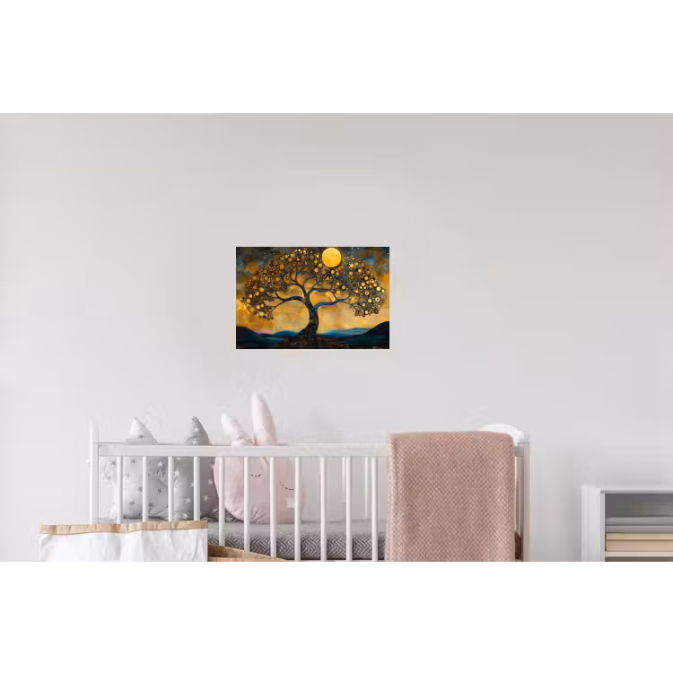 Boom - Maan - Bloemen - Goud - Kunst Muursticker klein -kinderkamer