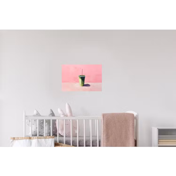 Beker - Rietje - Minimalistisch - Groen Muursticker klein -kinderkamer