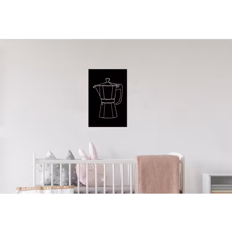 Mokkapot - Zwart - Wit - Lijntekening Muursticker klein -kinderkamer