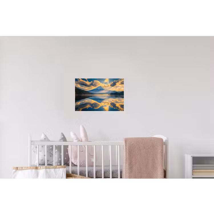 Berg - Rivier - Zonsondergang Muursticker klein -kinderkamer