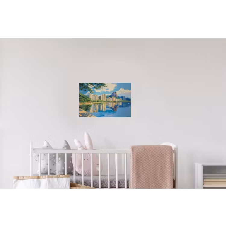 Berg - Skyline - Strand - Water Muursticker klein -kinderkamer