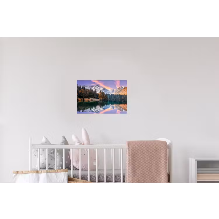 Bergen - Bos - Water - Lucht - Roze - Paars Muursticker klein -kinderkamer