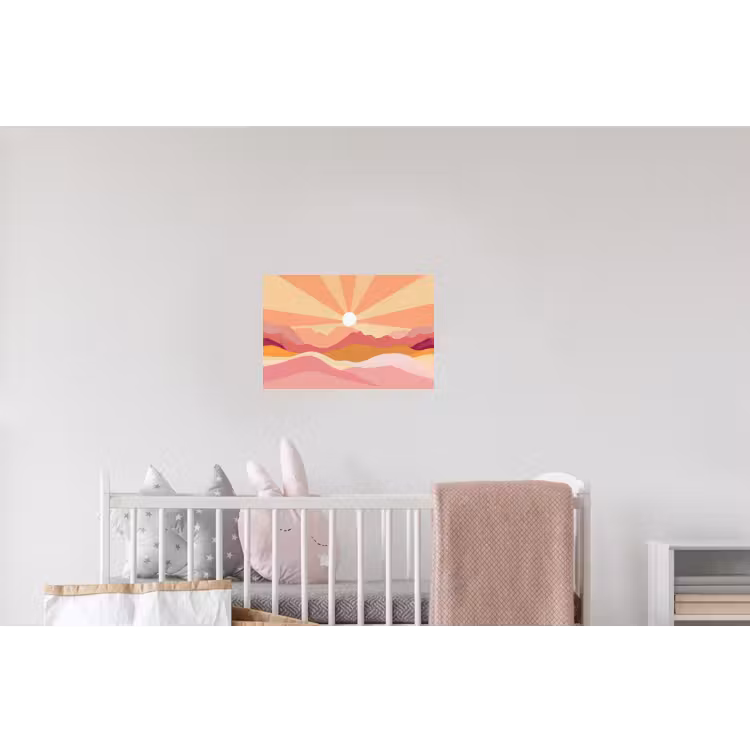 Bergen - Abstract - Zonnestralen - Roze Muursticker klein -kinderkamer