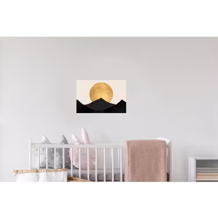 Bergsilhouetten - Gouden cirkel - Beige Muursticker klein -kinderkamer