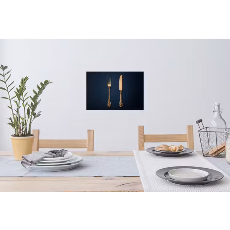 Bestek - Donkerblauw - Goud Muursticker klein -eettafel