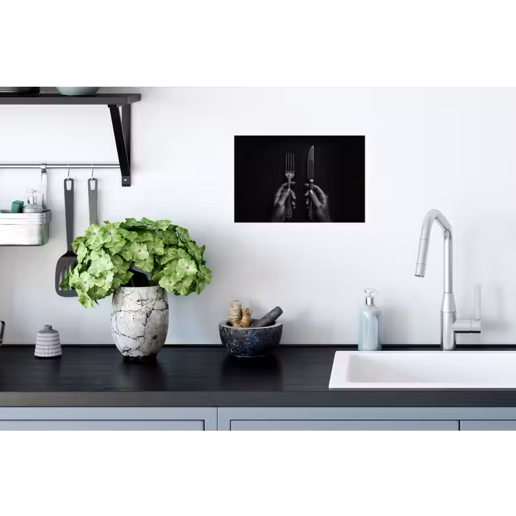 Bestek - Zwart - Wit Muursticker klein -keuken