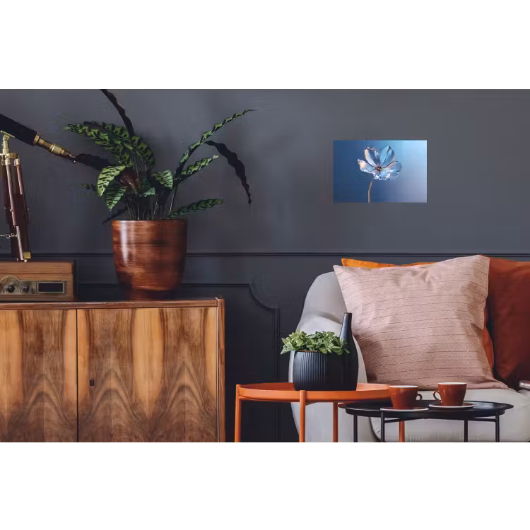 Blauw - Bloem - Glazen - Sierlijk Muursticker klein -kamerbank