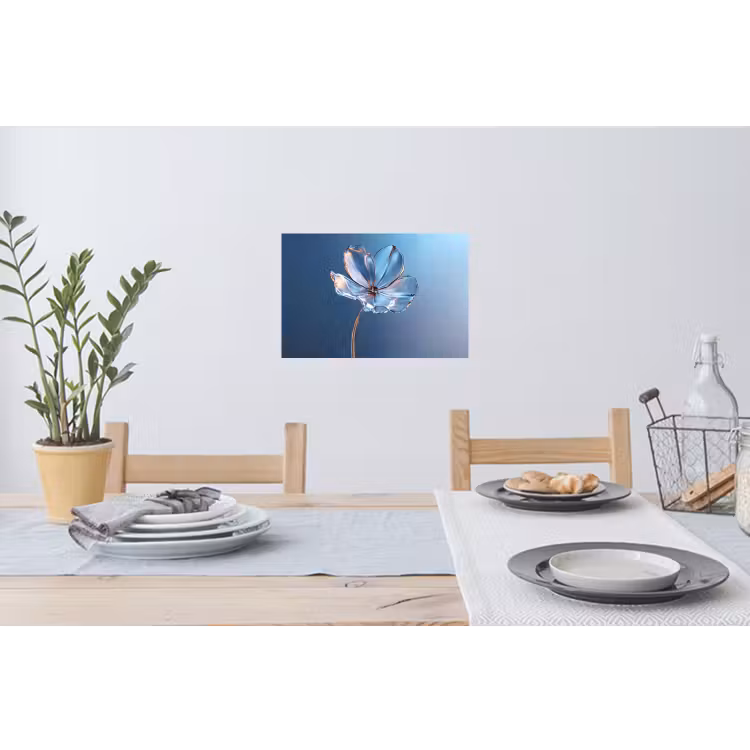 Blauw - Bloem - Glazen - Sierlijk Muursticker klein -eettafel