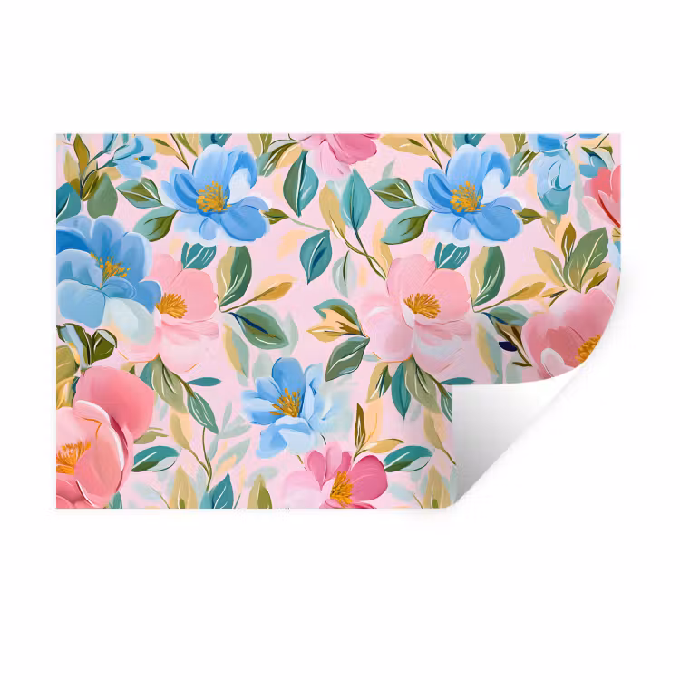Blauw - Roze - Bloemen Muursticker klein -3d