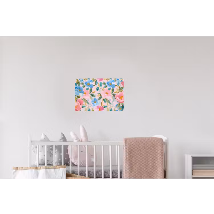 Blauw - Roze - Bloemen Muursticker klein -kinderkamer