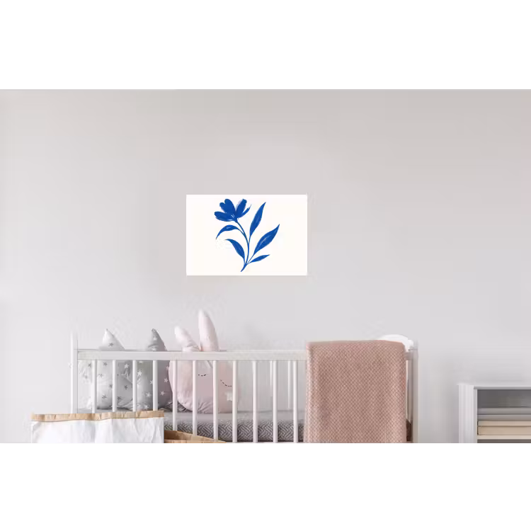 Bloem - Blaadjes - Minimalistisch - Blauw Muursticker klein -kinderkamer