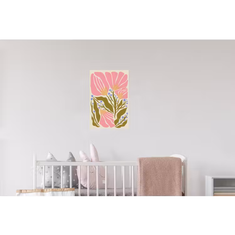 Bloemen - Bladeren - Abstract - Roze Muursticker klein -kinderkamer