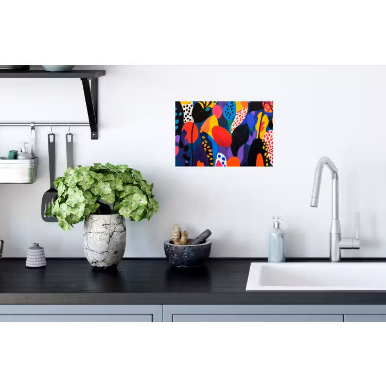 Bloemen - Bladeren - Abstract - Rood Muursticker klein -keuken