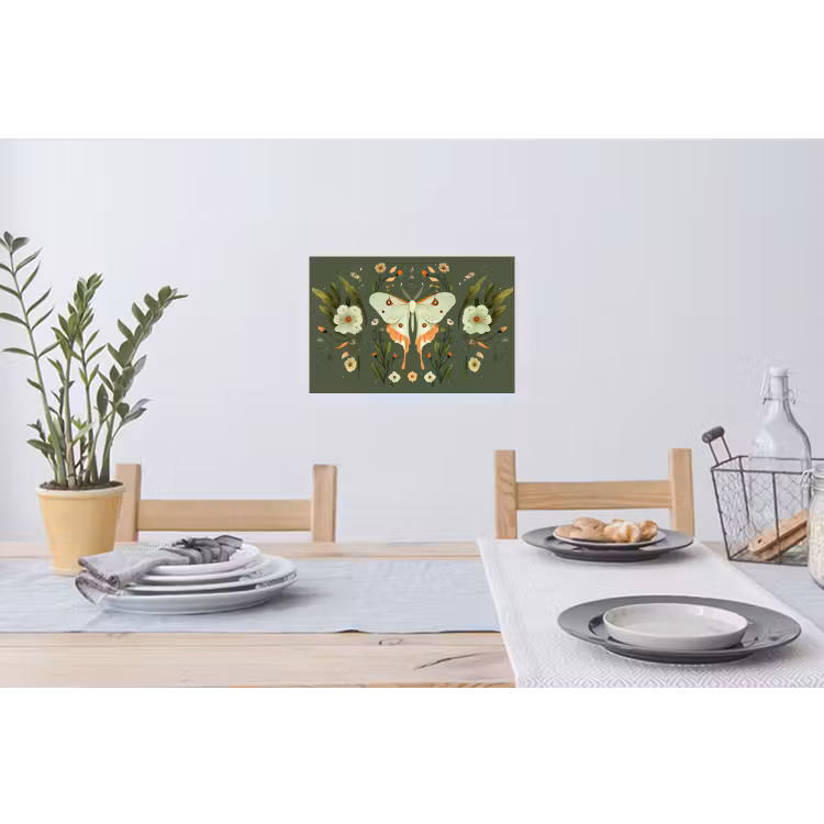 Bloemen - Bladeren - Olijfgroen - Vlinder Muursticker klein -eettafel