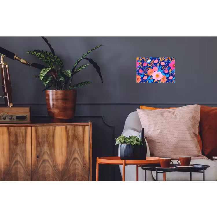 Bloemen - Blauw - Roze Muursticker klein -kamerbank