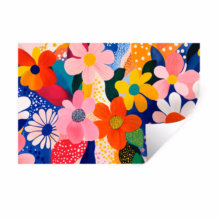 Bloemen - Kleurrijk - Stippen Muursticker klein -3d